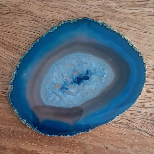 Polished blue agate geode - blue,