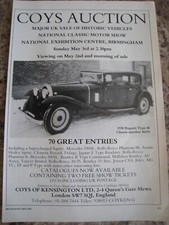 COYS AUCTION HISTORIC VEHICLES BUGATTI 46 SUNDAY 3RD MAY 1987 ADVERT A4 FILE 36