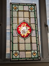 Superb Early Victorian 1860 -1870 Hand Painted  Stained Glass Window Panel