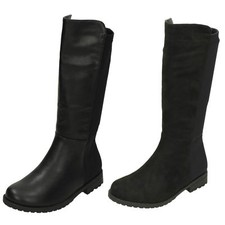 SALE Girls Spot On Mid Calf Black Winter Boots 3/4 Zip Small Block Heel H5083