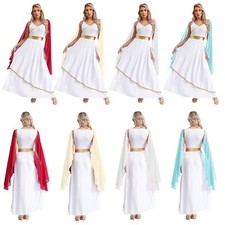 UK Ancient Greek Dress Women V Neck Sleeveless Maxi Dress Grecian Toga Halloween