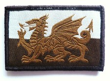 WELSH DRAGON CLOTH BADGE retro brown patch rucksack jacket bag WALES hook & loop