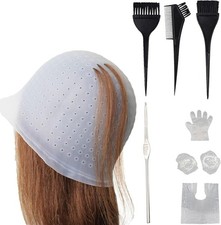 Highlight Caps,11 Pcs Silicone Highlight Cap Kit with Hair Coloring Brushes
