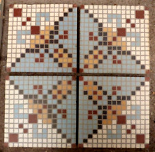 4 Antique 6x6 Tiles French Encaustic Geometric Mosaic Floor c.1920  12" SET F