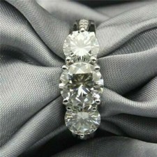 14k white gold over 3ct d/vvs1 round diamond three stone trellis engagement ring