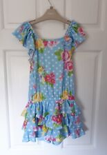 Kate Mack Blue Playsuit With Ruffles- Age 8 Years - Exc Cond