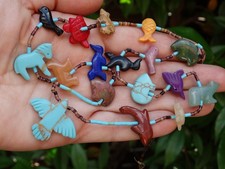 Vintage Zuni Native American Hand Carved Multi Stone Fetish Animal Necklace