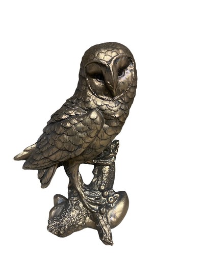 Bronze colour owl statue - bronze,
