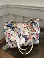 Butterfly Print Tote Bag Chain Strap Shoulder Handbag Women Faux Leather Purse