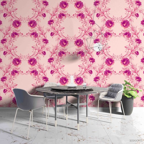 Damask roses floral pattern - 3d,