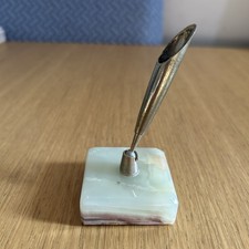Onyx Marble & Brass Pen Holder Vintage Desk Accessory 10x5cms