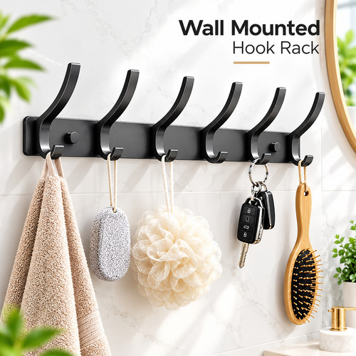 Wall mounted multi hook rail - wall,