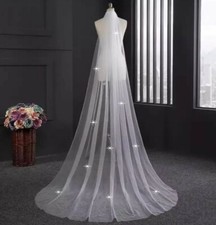 UK White Ivory Cathedral 1 Tier Crystal 1m- 3M Wedding Veil Cut Edge With Comb