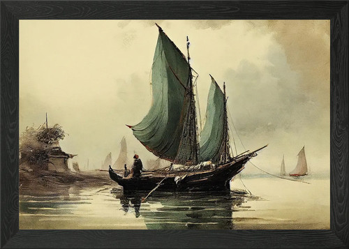 Chinese junk boat framed - chinese,
