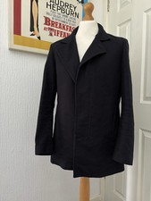 Reiss Men’s Navy Blue Overcoat Coat Jacket Cotton Unstructured XL PTP 21.5” Slim