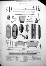 Antique Old Print Stanley Africa Arms Arts Africa Knives Shield Billhook 1878