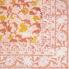 Indian Block Printed Peachy Coral Floral Table Cloths Rectangular 100% Cotton