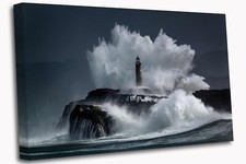 Lighthouse In A Storm Waves Canvas Wall Art Picture Print