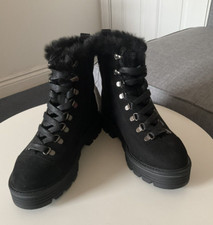 Black Suede Lace Up Winter Boots Size UK 4  EU 37   New