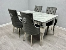 Grey Marble Dining Table with 4 Lion Knocker Chairs