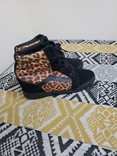 Womens Vans SK8- HI Hidden Wedge Heel Trainers Size 7 Black Tan Animal Print