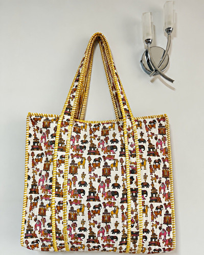 Quilted cotton tote bag - cotton,
