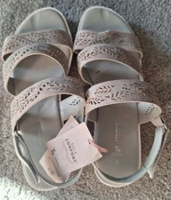 TU Women's Sandals Gray With Crystals, hook and eye  Strap, Size 8