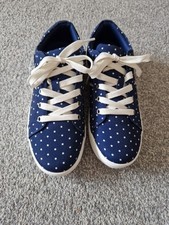 Lands End Navy White Spotted Lace Up Trainer Shoes Size 6