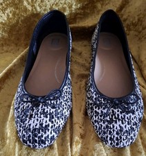 Fitflop Super Ballerina Black & White wooven Ballet Flat Shoes U.K 8