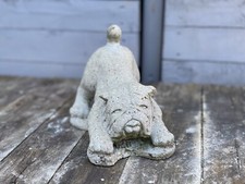 Vintage stone small garden patio statue Playing Bulldog.