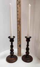 8" English Pair of Oak Barley Twist Candlesticks w/brass tops!