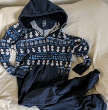 Mens Christmas Hooded 1ONESIE  All In One Lounge Wear size M Snowman design blue