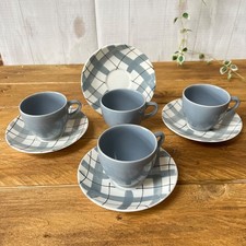 Vintage Empire Harlequinade Cups and Saucers x 4. Grey and White 1957 1950s