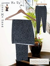 50s Style Monsoon Black Pattern Trousers Pedal Pushers Stretch Cotton Size 8 NEW