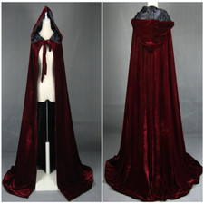 Velvet Hooded Cloaks Winter Robe Christmas Floor Length Halloween Cape Shawl