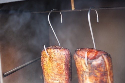 Butchers hooks meat smoke - hooks,meat,