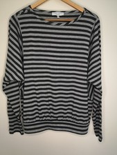 Ladies LAURA ASHLEY Grey & Black Stripe, Long Sleeved, Batwing Top, Size 14