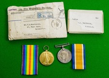 WW1 Medal Pair + Envelope & Box to Pte G/8724 Percy D Westbrook Royal Sussex Reg