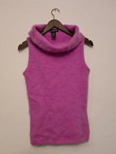 VGT Y2k Retro 90 Bebe Angola Rabbit Hair Sleeveless Bright Pink Roll Neck Top