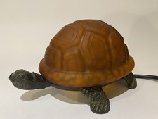 Vintage Tiffany Style Turtle Table Lamp. Cast Base And Amber Glass Lamp. VGC