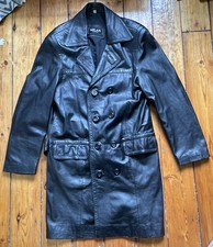 Vintage Trench Leather Milan Coat Men’s 70’s Style Black Retro Grunge Size M