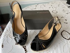 Staccato  Ladies Black Patent Wedge Sandal Size UK 6.5 EU 40 In Box