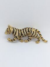 Vintage Tiger Brooch, Gold And Black Stripes, Big Cat Brooch, Diamante