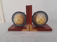 Wood Bookends Rotating World Globe Wooden Book Ends