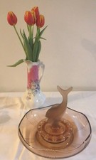 ART DECO WALTHER & SOHNE PEACH COLOURED LARGE GLASS FISH FLOWER BOWL 