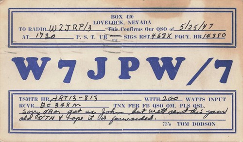1947 qsl w7jpw tom - 1947, –