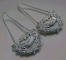 Pair of Vintage Topazio Silver Plated Decanter Labels Porto and Brandy