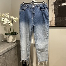 Tu @ Sainsbury’s Blue Denim Jeans Size 16S Relaxed Straight Ombré Raw Hem D4