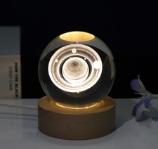 3D Solar System Crystal Ball Night Light with Wooden Base Kids Gift Decor Large