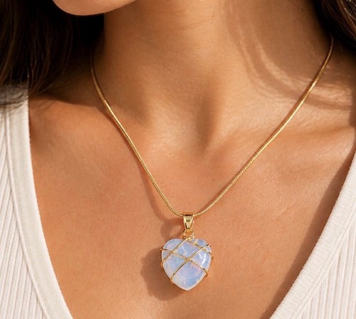 Clear heart necklace gold - clear, necklace,